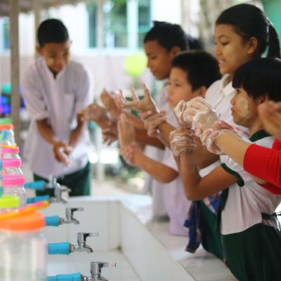 Children in one of our placements learning how to wash their hands to avoid the spread of diseases. Children in one of our placements learning how to wash their hands to avoid the spread of diseases.